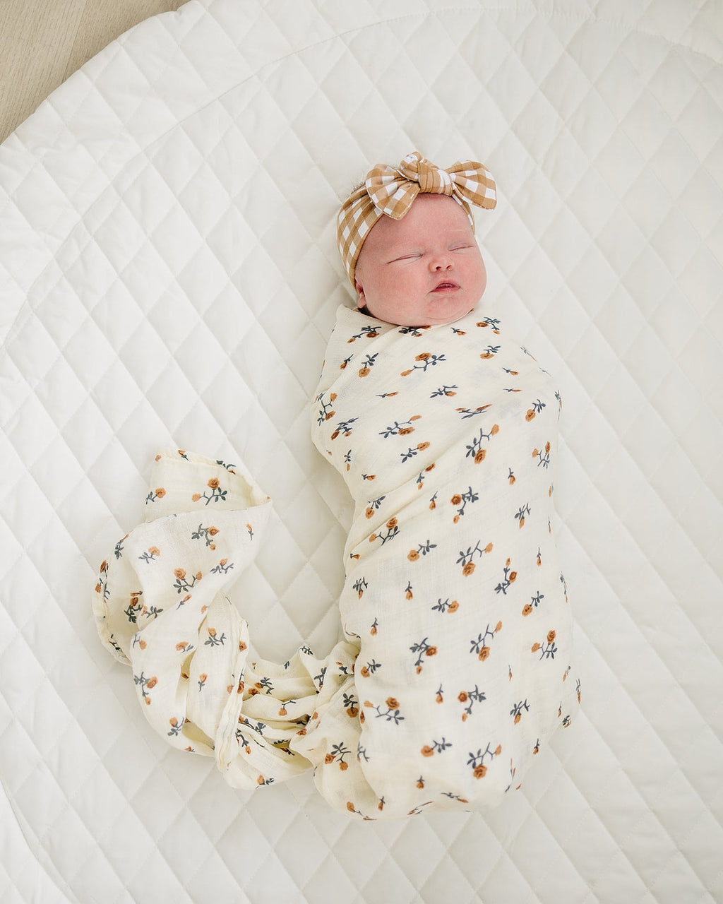 Cream Floral Muslin Swaddle Blanket