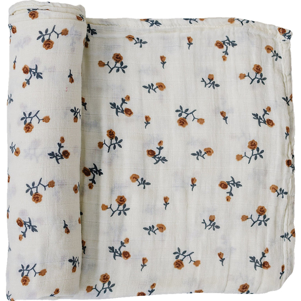 Cream Floral Muslin Swaddle Blanket